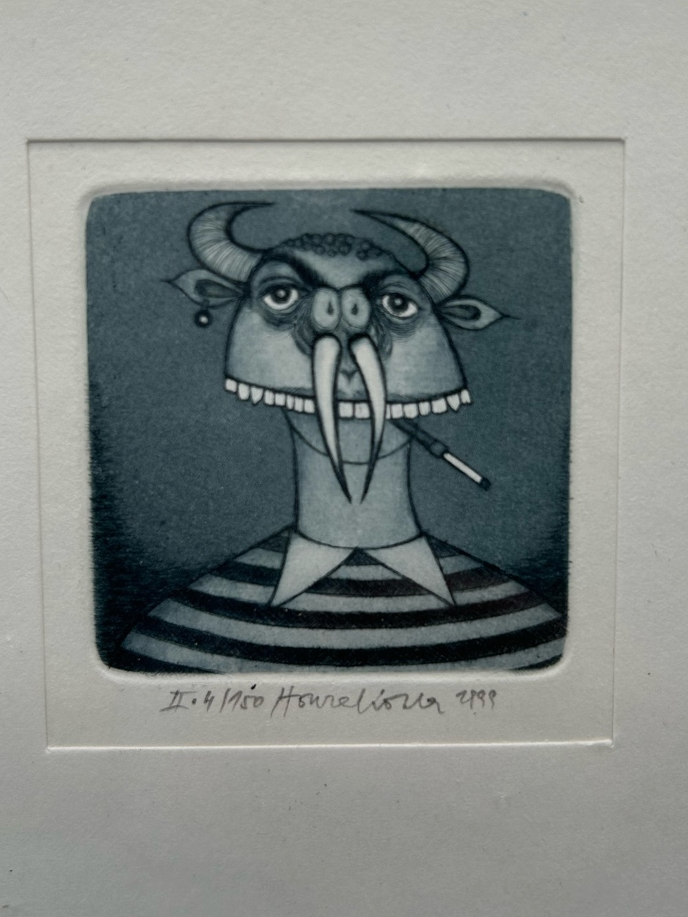 Devil Horns Man Beast Bull Smoking Cigarette Shirt Unique Print Framed Art